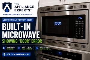 built-in microwave displayed a "DOOR" message whenever an attempt was made to start a cooking cycle.