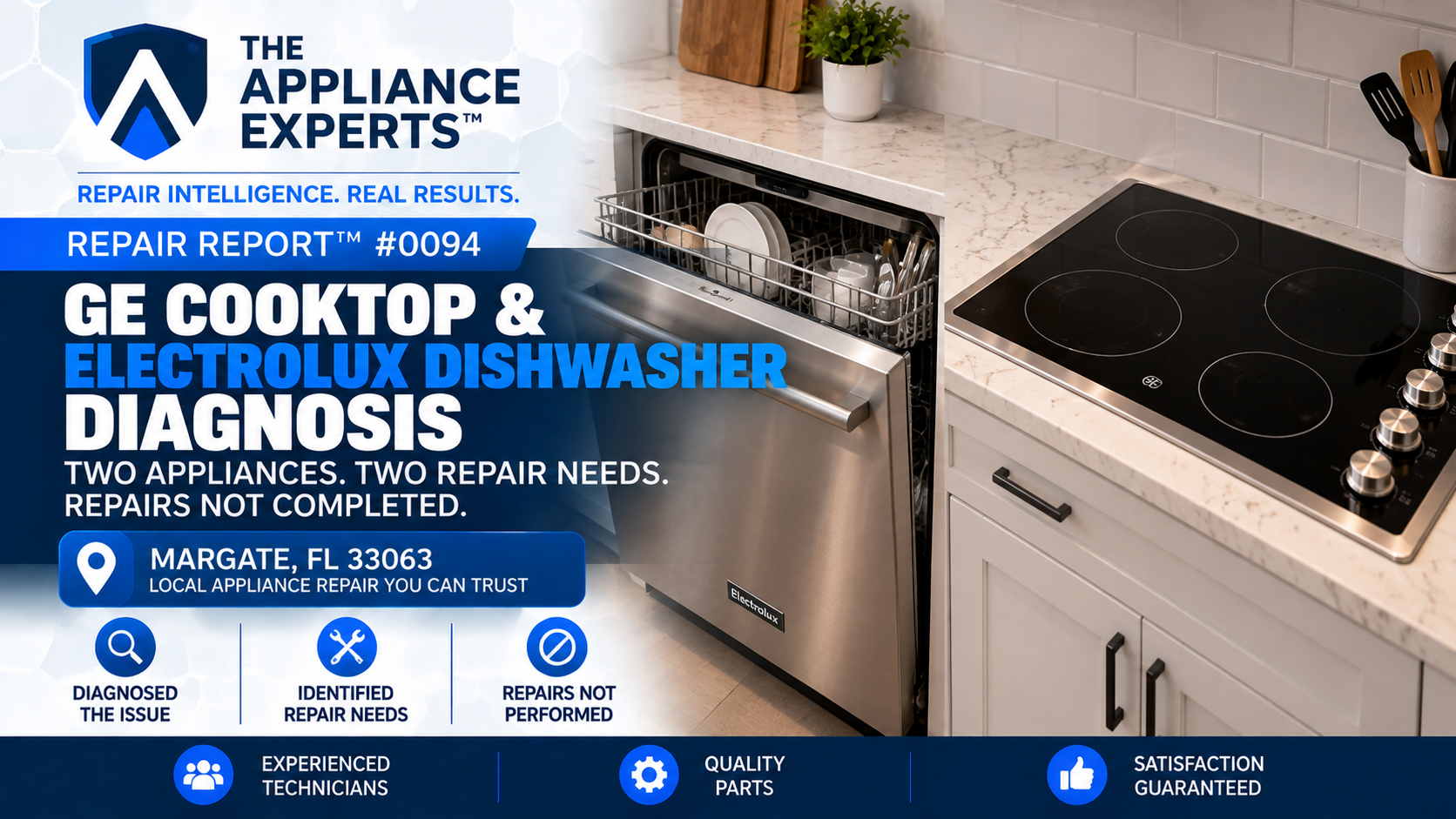 GE cooktop and Electrolux dishwasher diagnostic service in Margate FL RR0094