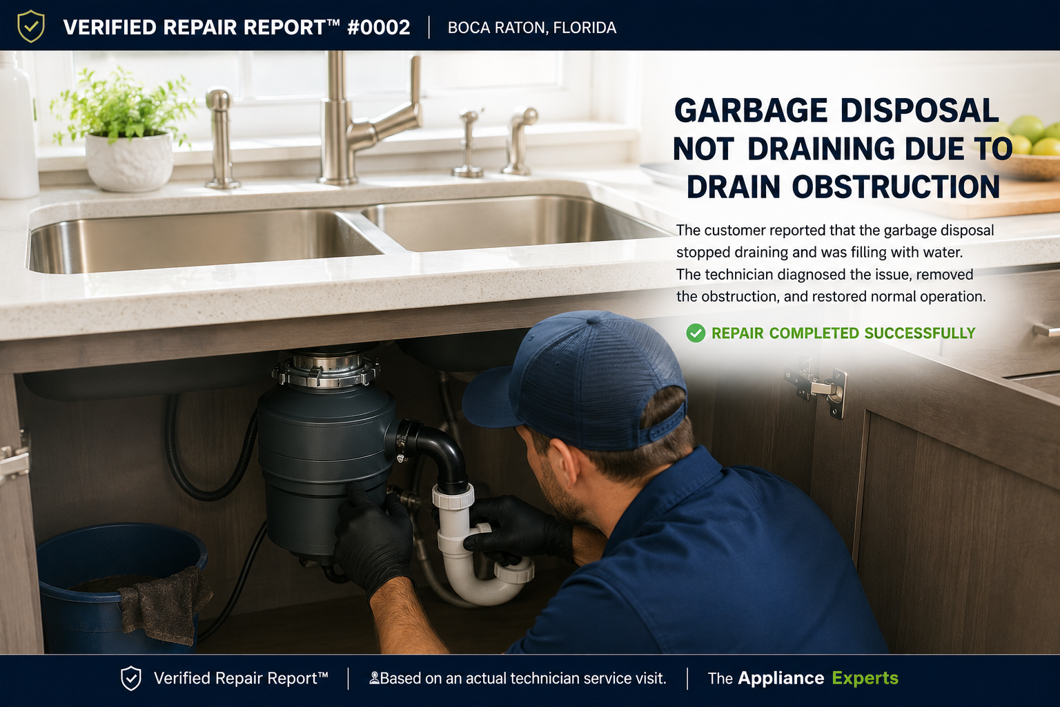 Garbage disposal not draining diagnosis in Boca Raton