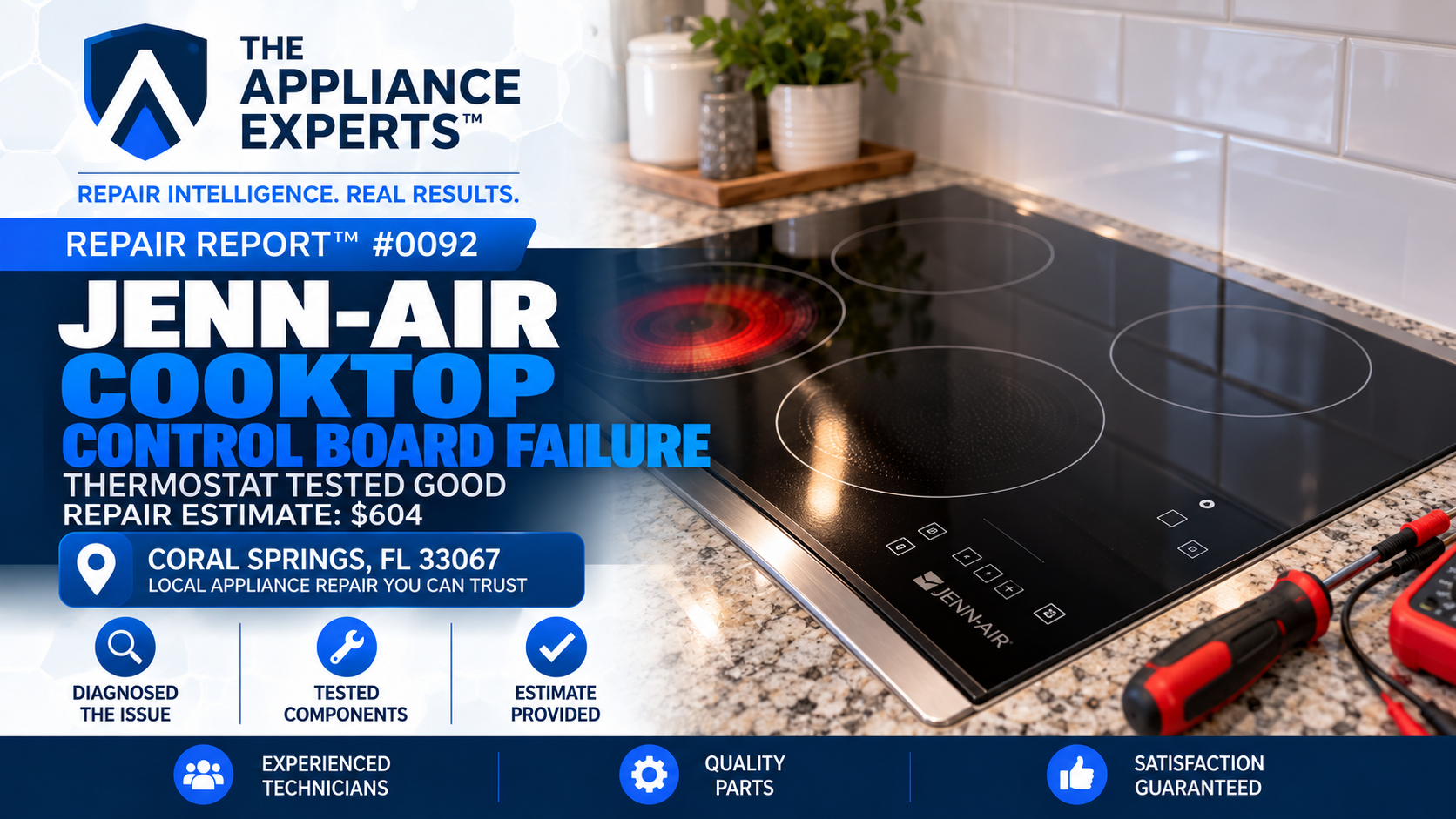 Jenn-Air electric cooktop control board failure diagnosis in Coral Springs FL RR0092