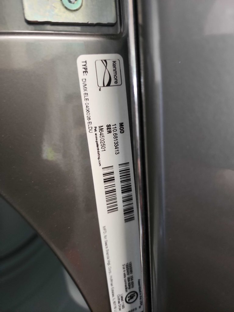 kenmore dryer model number tag for unit not turning on