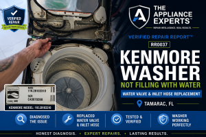 the faulty water inlet valve was replaced along with the inlet hose, restoring normal operation