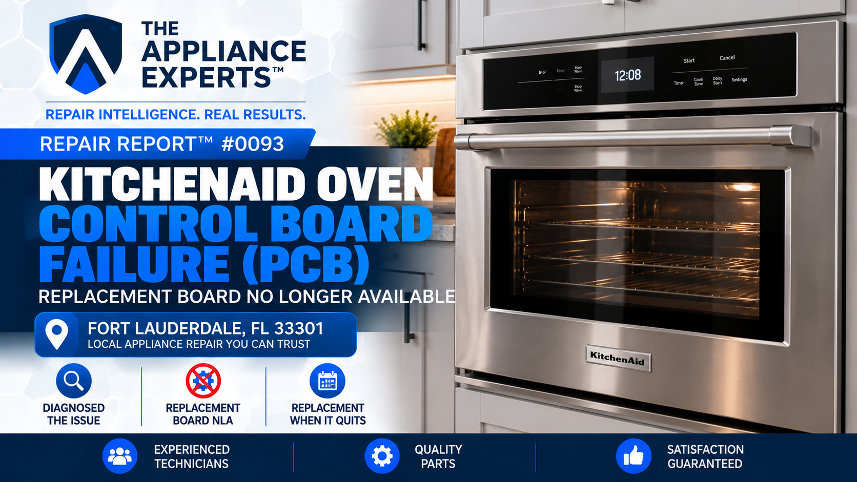 KitchenAid built-in oven PCB control board failure and NLA diagnosis in Fort Lauderdale FL RR0093