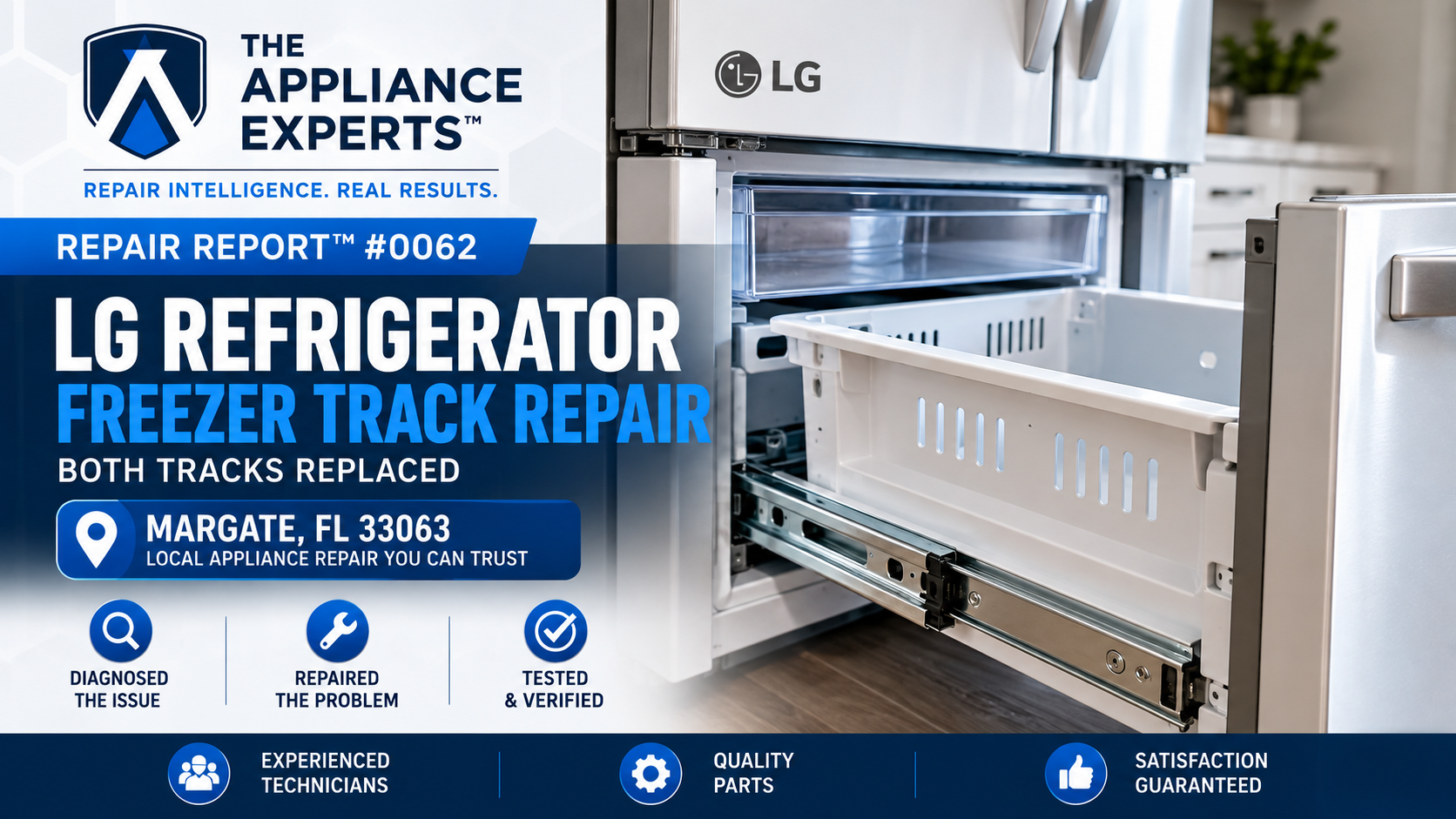 LG refrigerator bottom freezer track repair in Margate FL RR0062.