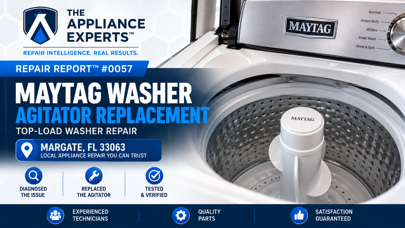 Maytag top load washer agitator replacement in Margate FL RR0057