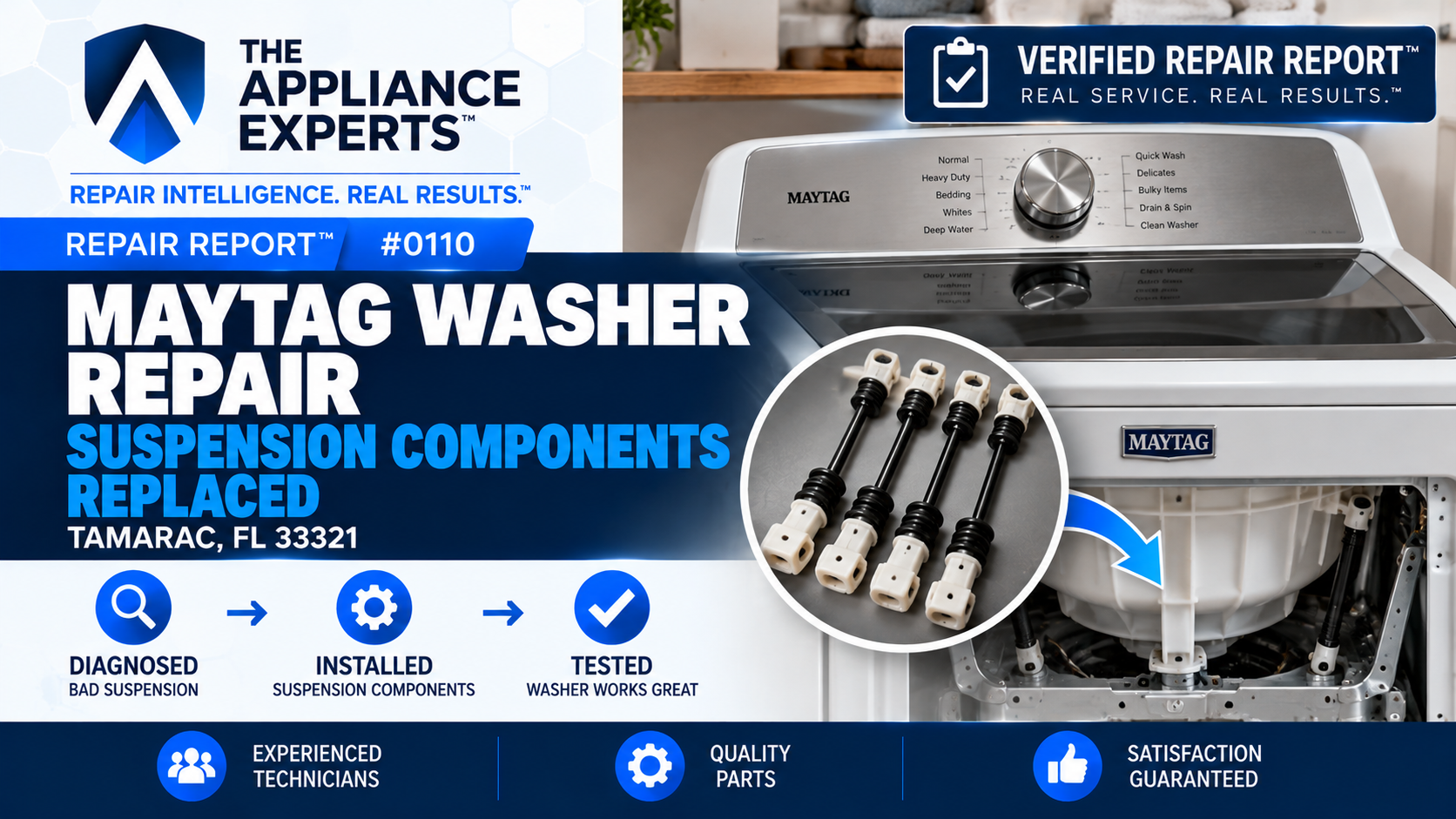 Maytag MVWB835DW0 top-load washer suspension component replacement in Tamarac FL RR0110