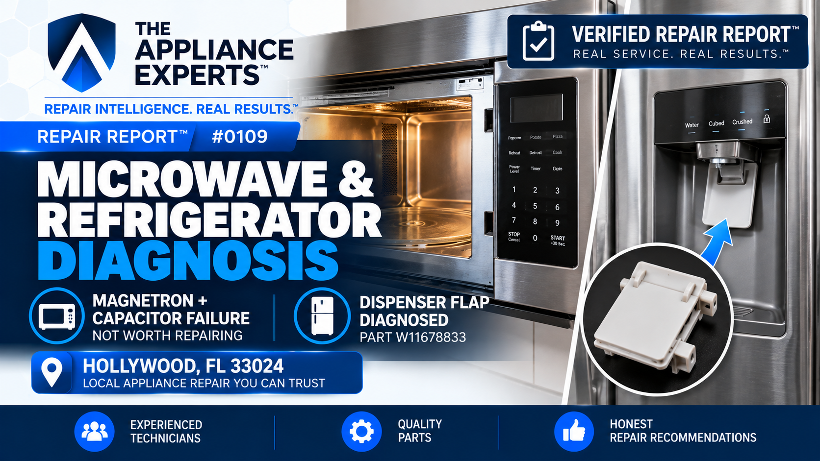 Microwave magnetron diagnosis and refrigerator ice dispenser flap evaluation in Hollywood FL RR0109