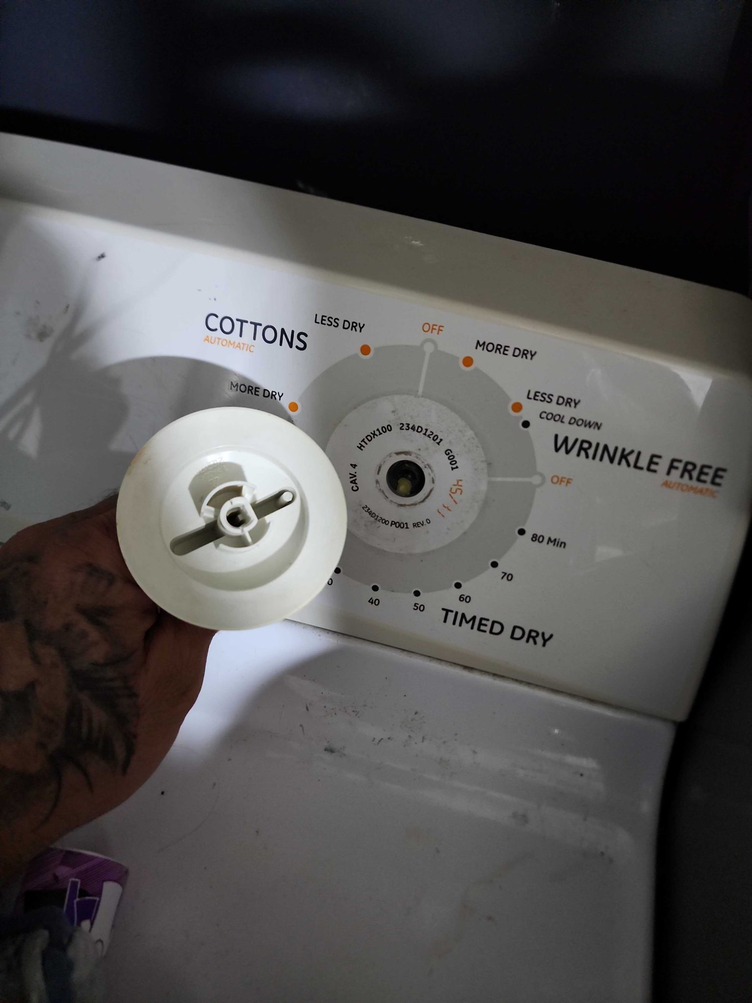 GE Dryer Model Sticker and Internal Timer Parts
