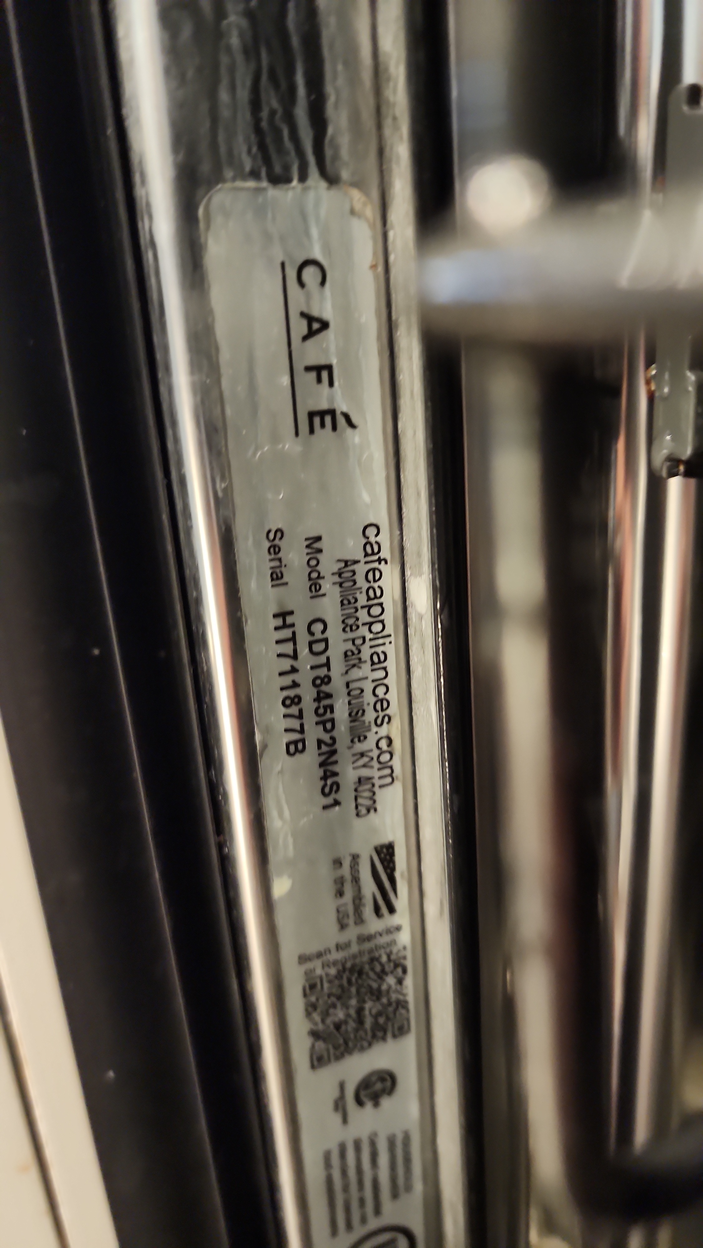 Café CDT845P2N4S1 dishwasher manufacturer model tag Coral Springs FL RR0115