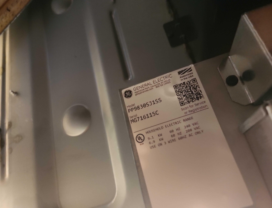 GE PP9830SJ1SS cooktop model tag Margate FL RR0094