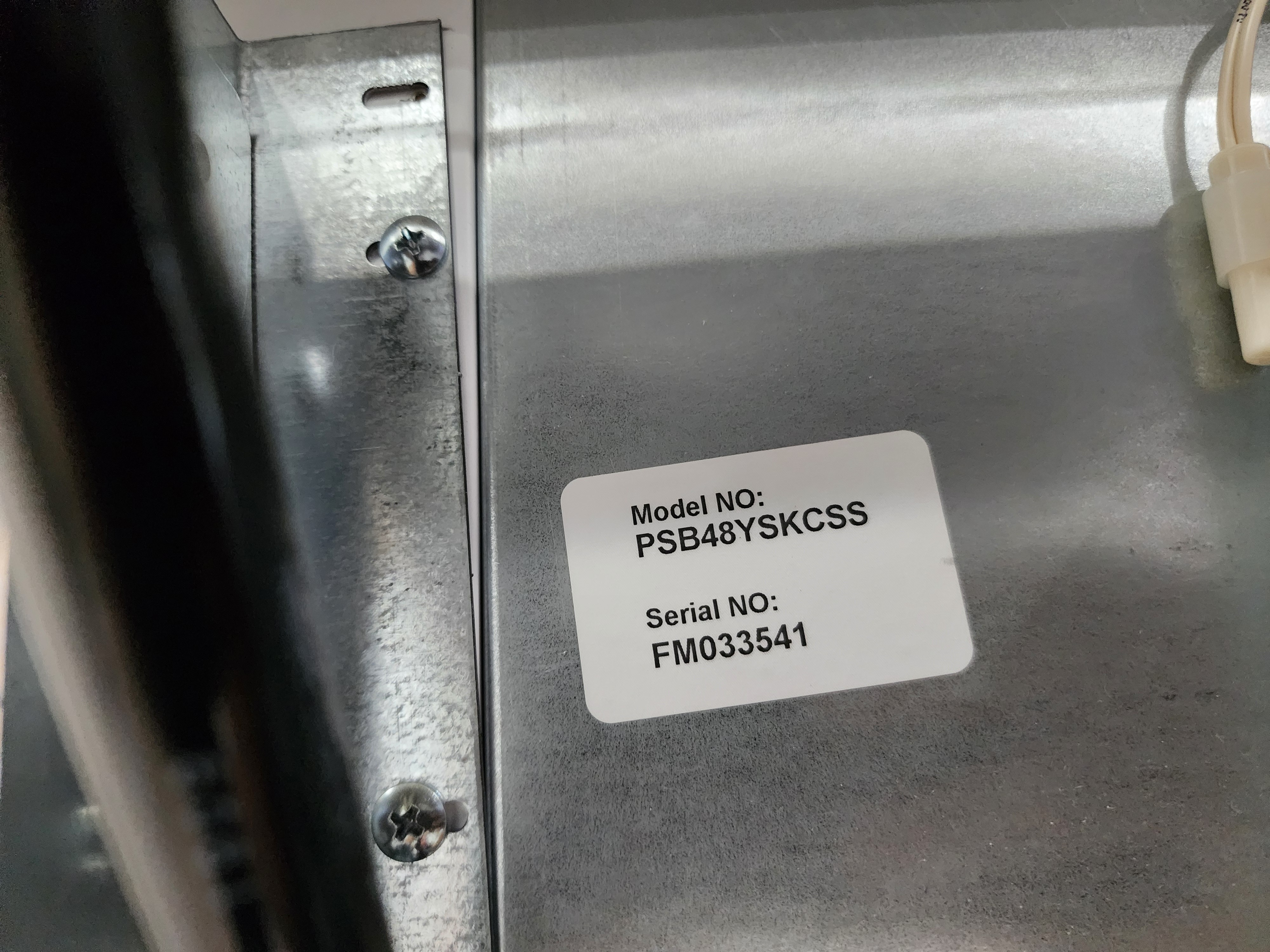 GE Profile PSB48YSKCSS built-in refrigerator manufacturer model tag Parkland FL RR0106