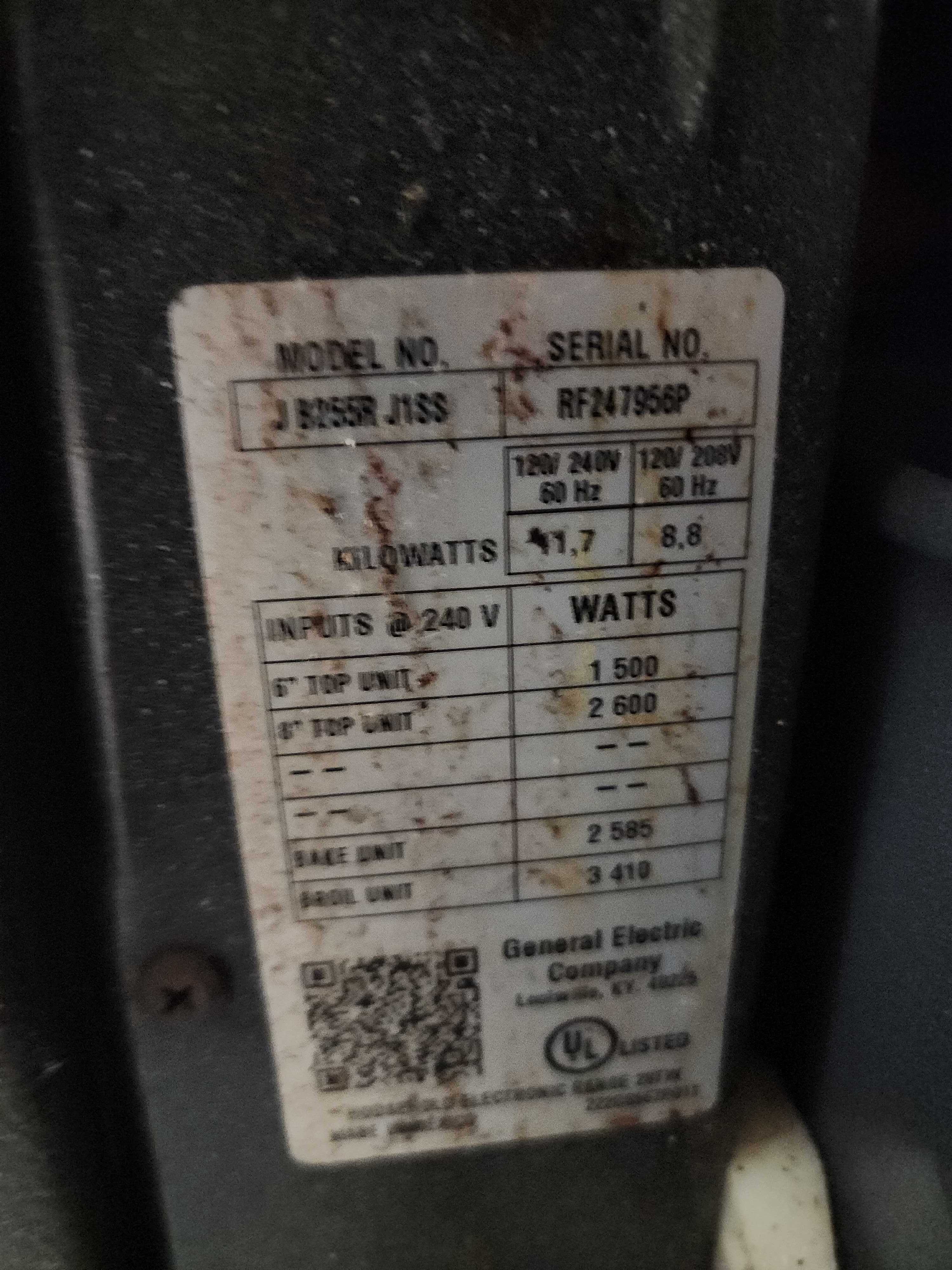 GE JB255RJ1SS electric range manufacturer model tag Pompano Beach FL RR0097