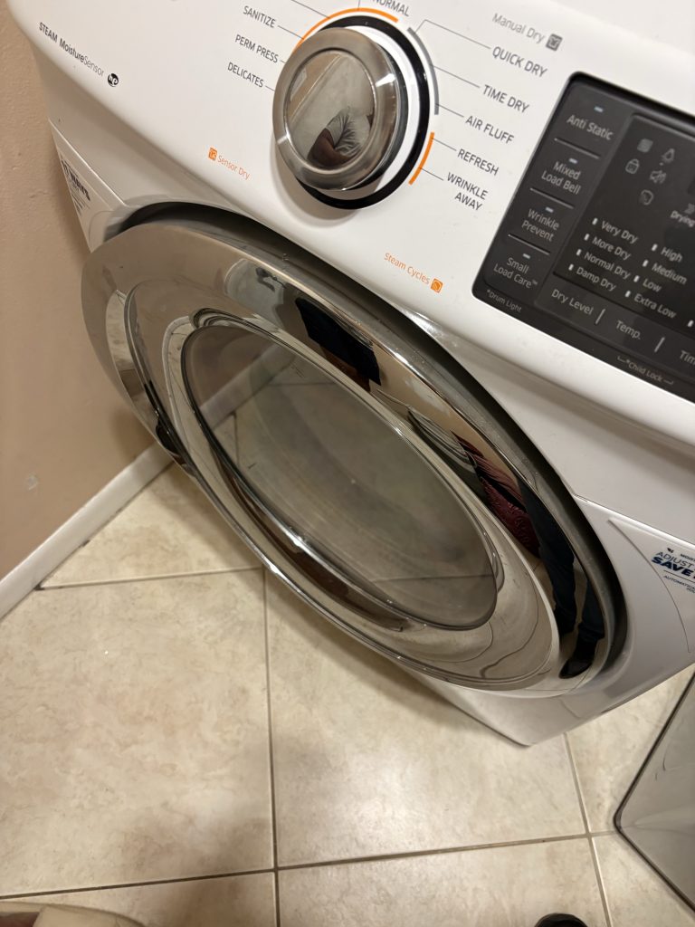 Samsung electric dryer inspected after shutting off during drying cycles.