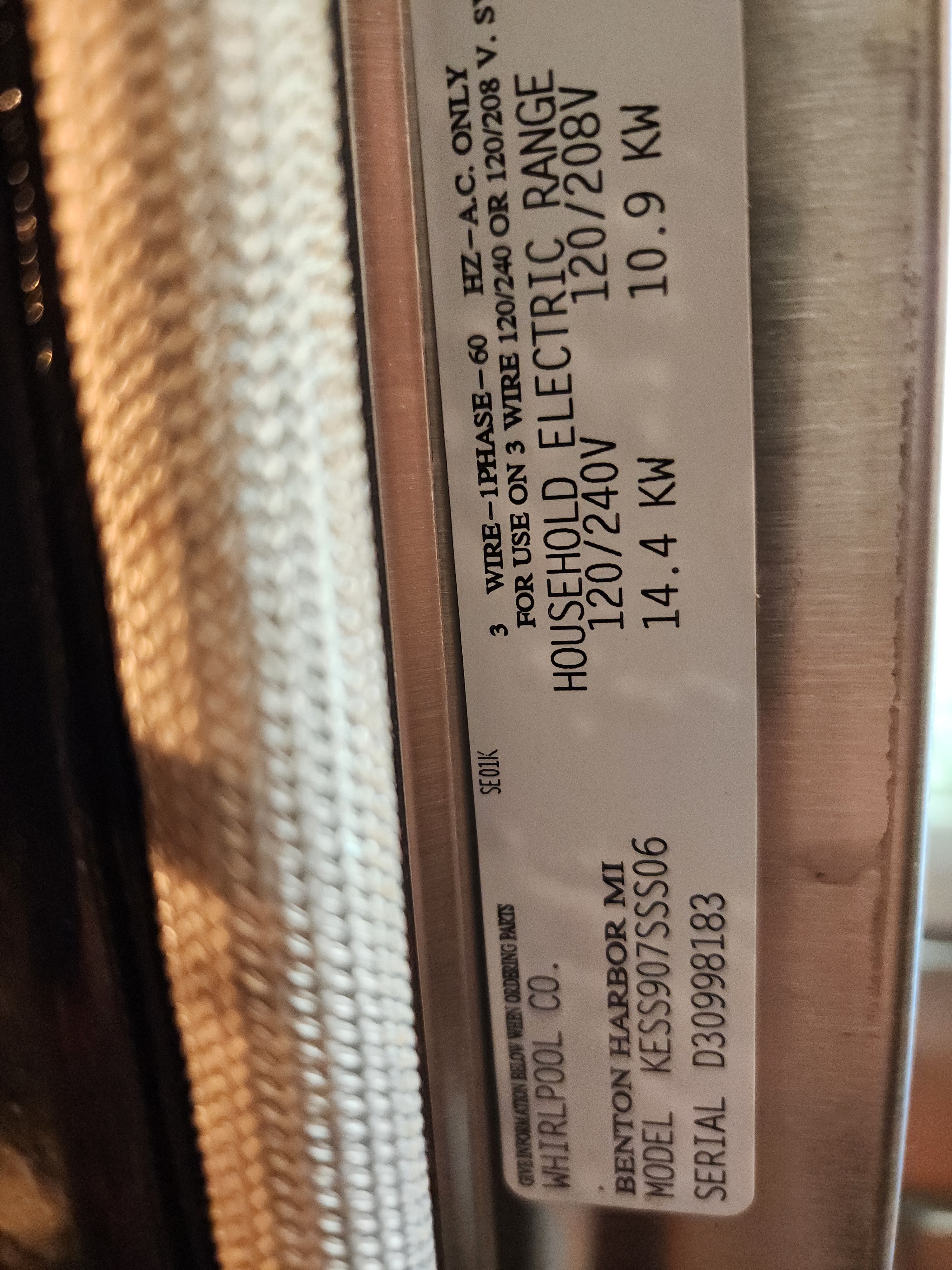 KitchenAid KESS907SSS06 oven model tag Tamarac Florida RR0068