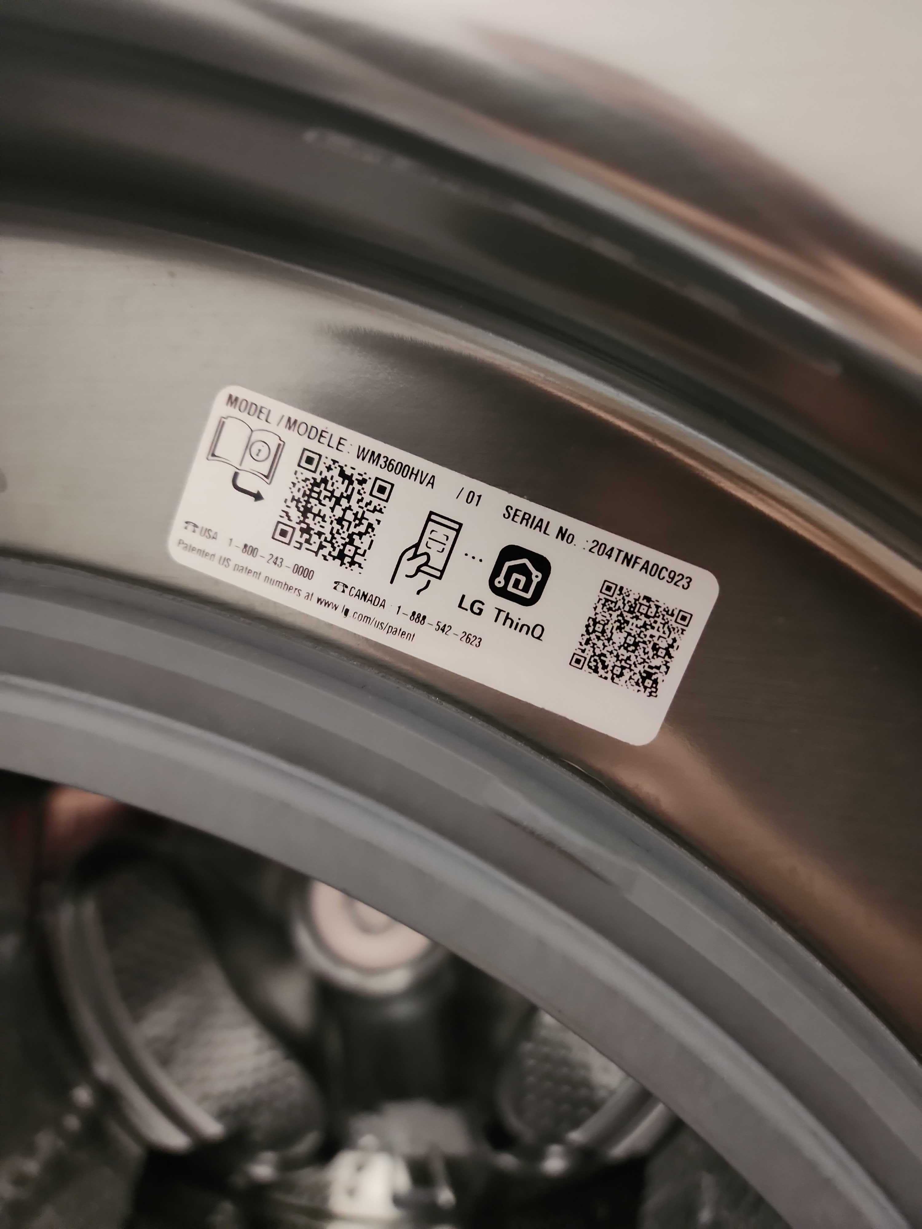 LG WM3600HVA front-load washer model tag Tamarac FL RR0096