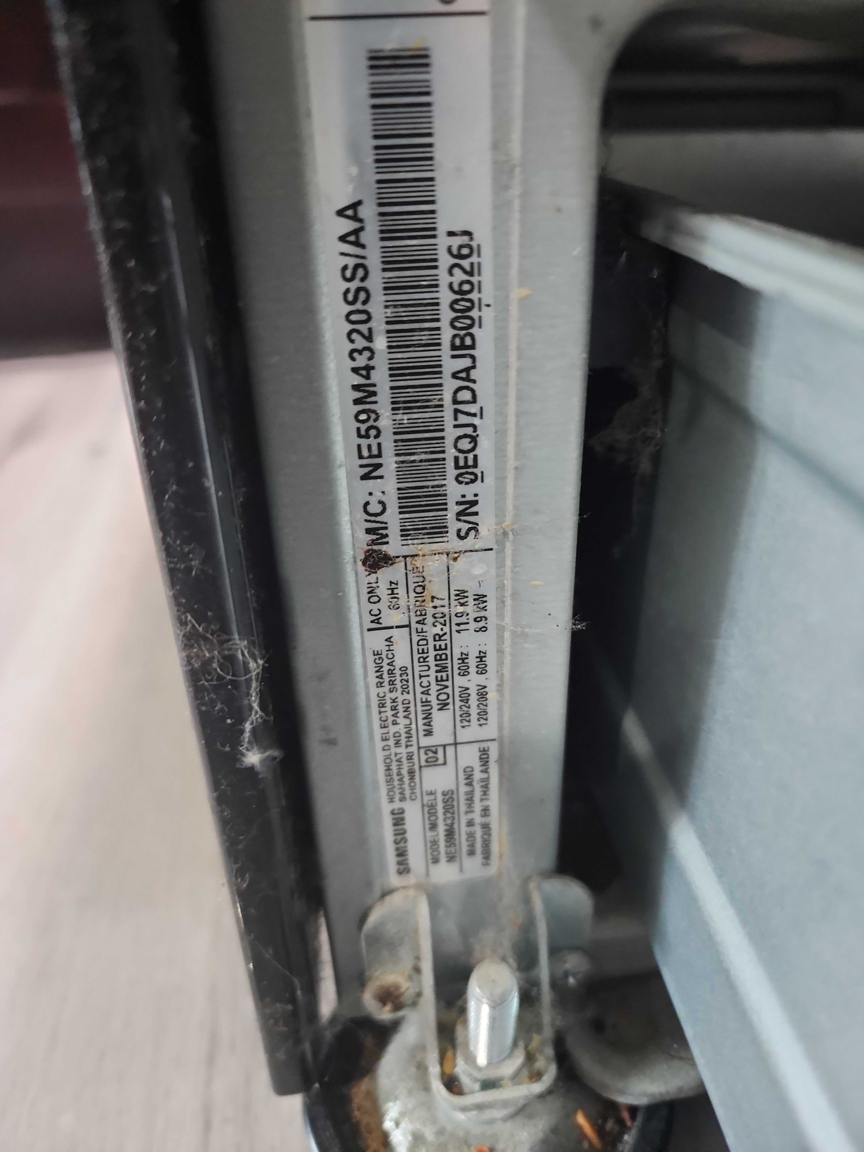 Samsung NE59M4320SS AA electric range model tag Coral Springs Florida repair